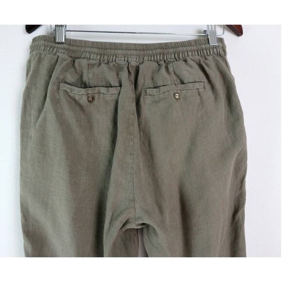 Anthropologie Michael Stars Size M Cuffed Linen Trousers Olive Green - Picture 5 of 9